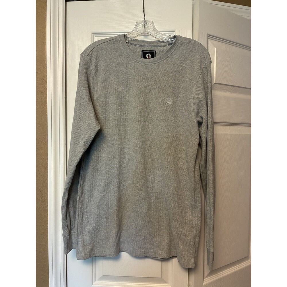 Akademiks Shirt Mens Large Gray Thermal Waffle Knit Long Sleeve Crewneck Logo